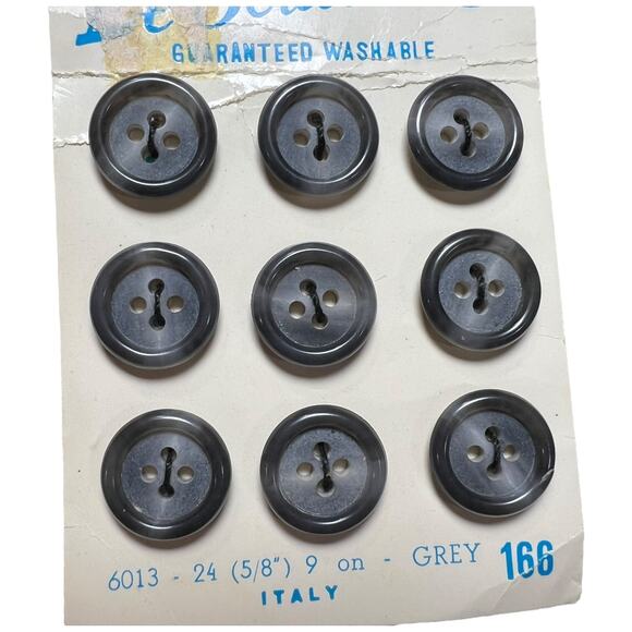 Vintage Le Bouton Italian Grey Buttons Set of 9 Washable 5/8 Italy - Picture 2 of 4